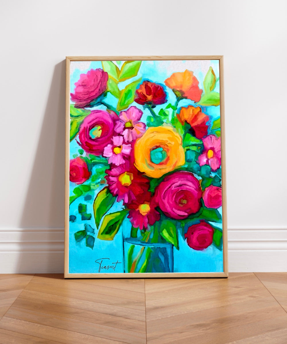 Red Flowers with a Blue Background