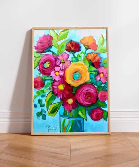 Red Flowers with a Blue Background